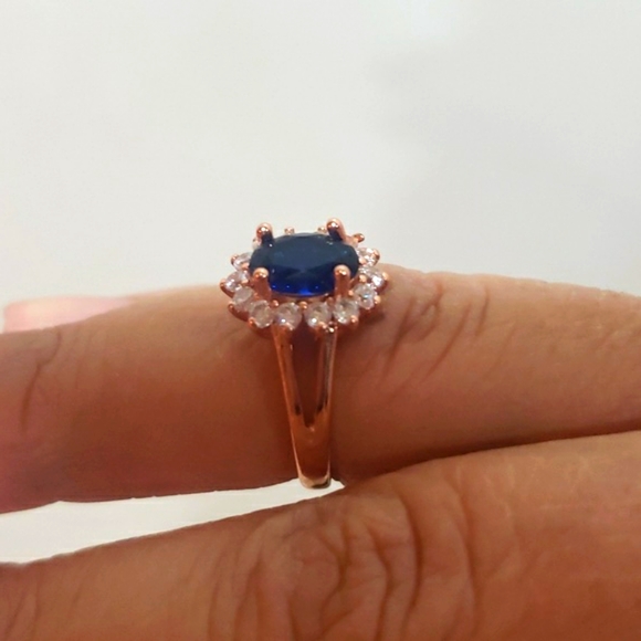 Blue Sapphire and White CZ Ring - Picture 4 of 5